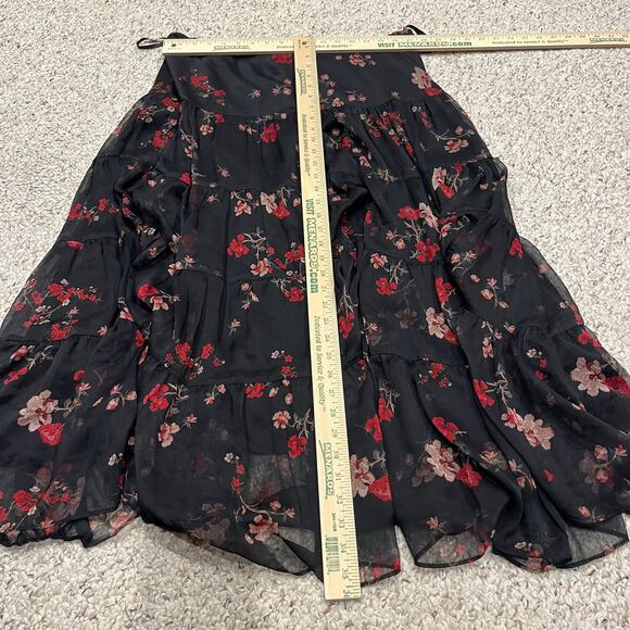Lauren Ralph Lauren Black and Red Floral Tiered Maxi Skirt - Picture 2 of 4